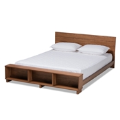 Baxton Studio Regina Modern Rustic Ash Walnut Brown Finished Wood Full Size Platform Storage Bed with Built-In Shelves